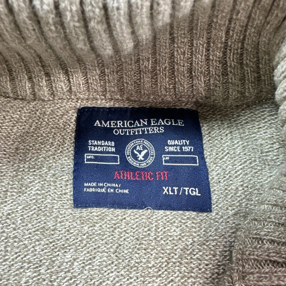 American Eagle Outfitters Sweater Mens XL Tall Athletic Fit Tan 1/4 Zip Button * - Picture 2 of 8